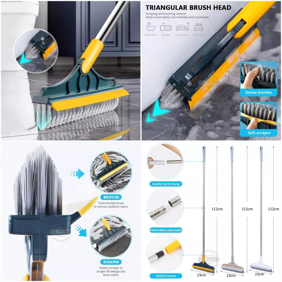 room Wiper 2 In 1 Dual Purpose Cleaning Tool With Strong Bristles And Built In Wiper Blade